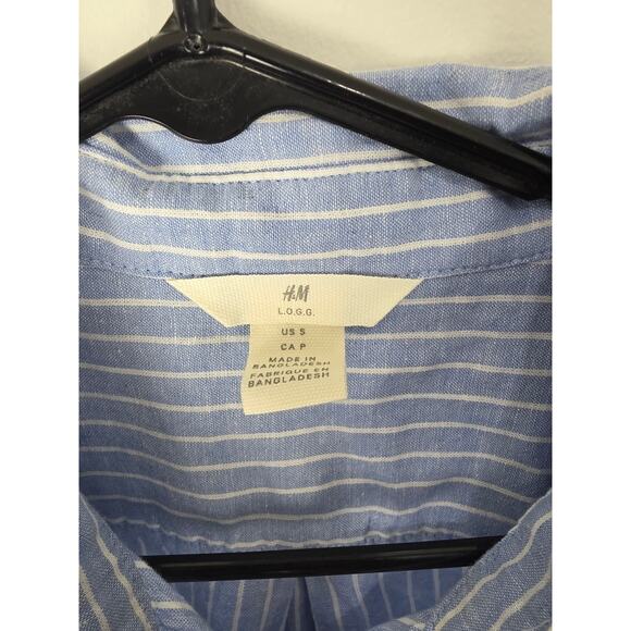 H&M Linen Blend Long Length Dress S Womens Blue White Striped Cottage Core - Picture 4 of 5